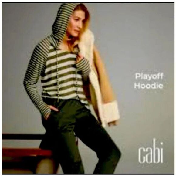 CAbi Playoff Hoodie Green Oatmeal Striped Medium  #3995 - Picture 1 of 5
